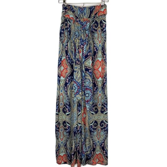 Band of Gypsies Palazzo Pants Smocked‎ Waist Tie Belt Slits Bohemian Wide Small - Picture 2 of 16